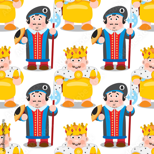 Seamless pattern with cartoon king and prince.