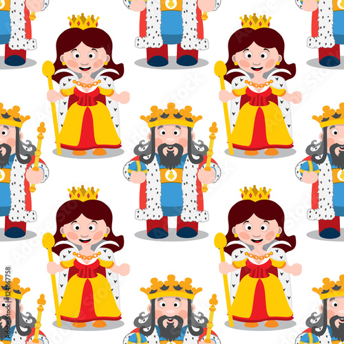 Seamless pattern with cartoon king and queen.