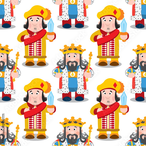 Seamless pattern with cartoon king and prince.