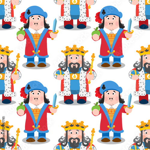 Seamless pattern with cartoon king and prince.