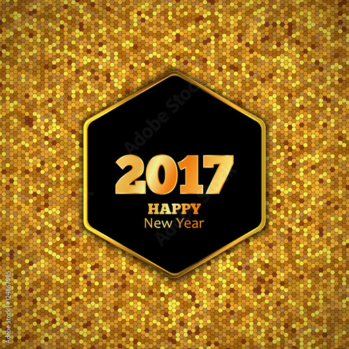 New Year 2017 Vector Background. Gold honeycomb hexagonal pattern.