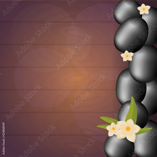 Spa salon banner with stones. Thai Massage. Wood texture. Vector illustration