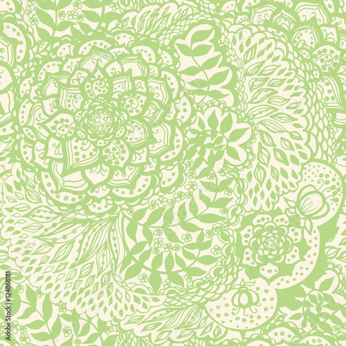 Floral doodle seamless wallpaper pattern. Illustration with paisley ornaments. Textile with hand-drawn flowers.