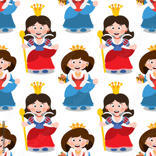 Seamless pattern with cartoon queens.