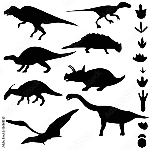 Symbols of dinosaurs and dinosaur footprints