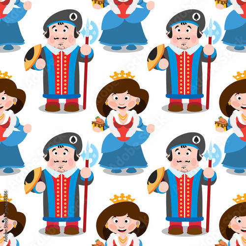 Seamless pattern with cartoon queen and prince.