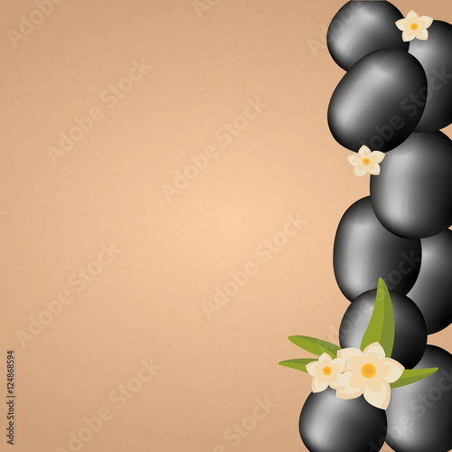 Spa salon banner with stones. Thai Massage. Wood texture. Vector illustration