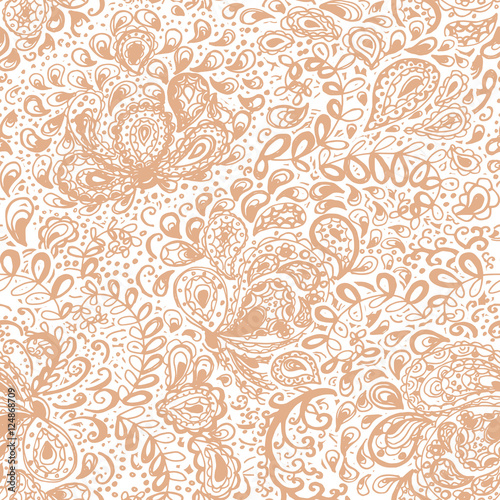 Fototapeta Naklejka Na Ścianę i Meble -  Floral doodle seamless wallpaper pattern. Illustration with paisley ornaments. Textile with hand-drawn flowers.