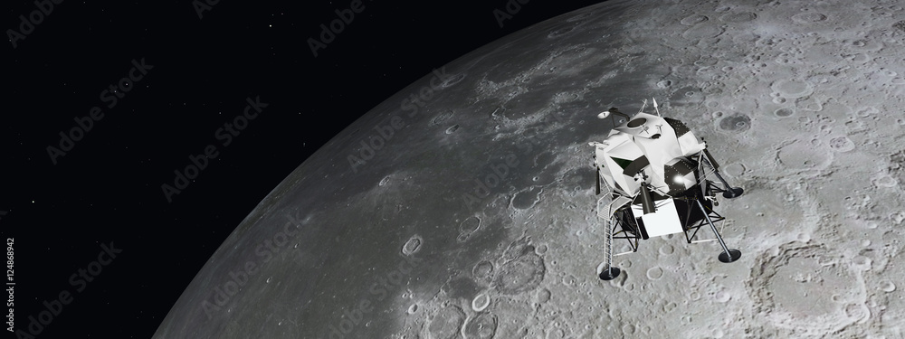 Fototapeta premium Mondlandefähre und Mond