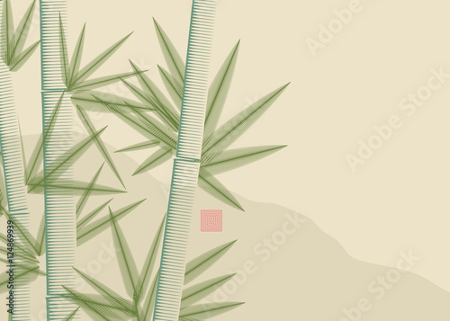 bamboo landscape poster in green shades