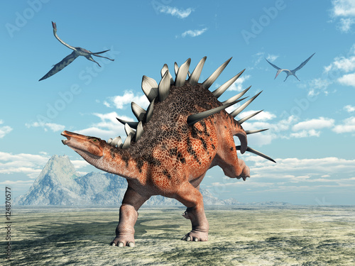 Dinosaurier Kentrosaurus und Flugsaurier Quetzalcoatlus