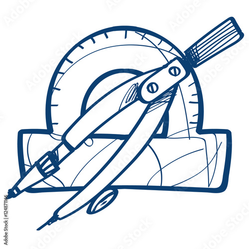 Protractors and compasses, drawing instruments icon.