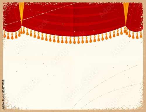 Vector illustration of a red theater curtain on a retro backgrou