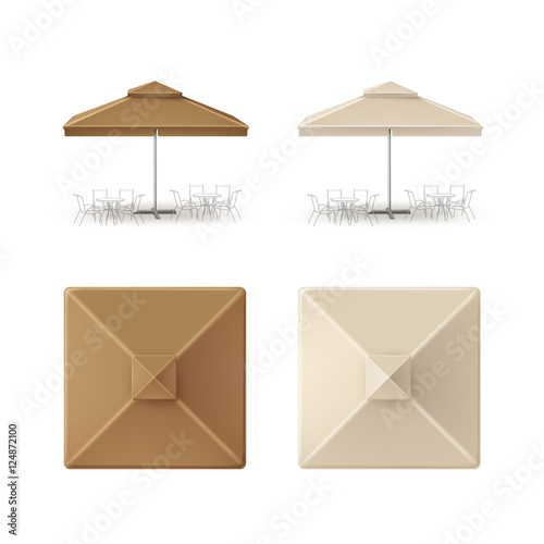 Set of Brown Beige Blank Patio Outdoor Market Beach Cafe Square Umbrella for Branding Isolated on White Background