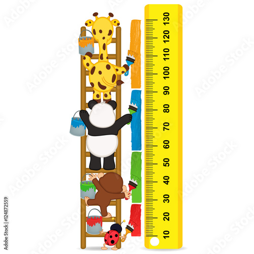 animals brush paint strip for measure the child growth - vector illustration, eps