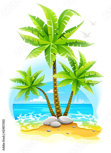 Coconut palm trees at tropical island in