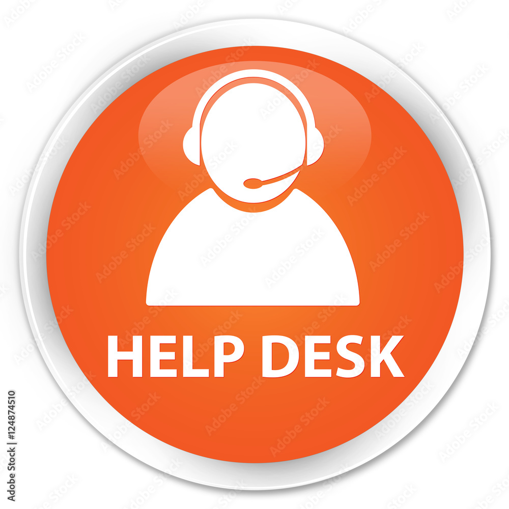 Help desk (customer care icon) orange glossy round button
