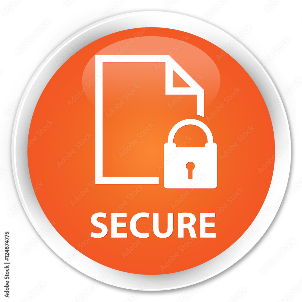 Secure (document page padlock icon) orange glossy round button Secure (document page padlock icon) orange glossy round button