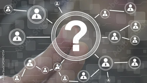 Businessman touch button interface question network