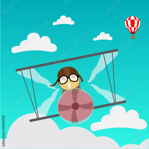  boy pilot  a  plane in the sky