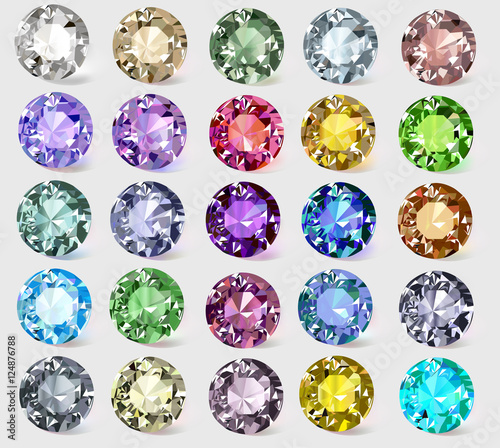 illustration set of precious stones of different  colors photo