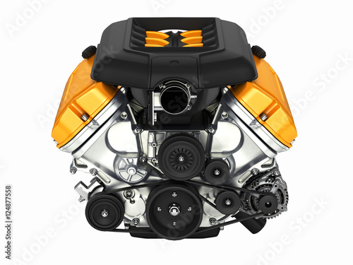 Leinwand Poster Automotive engine without shadow isolated on white background 3D