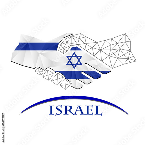 Handshake logo made from the flag of Israel.