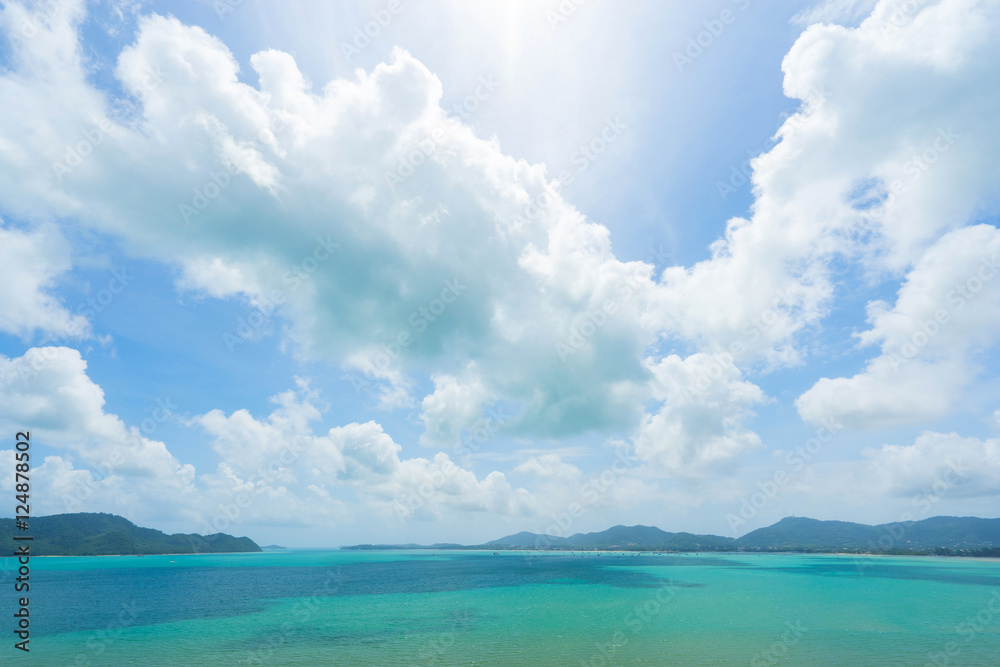 Background concept. View on Chalong bay and sky with clouds shadows on the water. Thailand, Phuket. Background concept. View on Chalong bay and sky with clouds shadows on the water. Thailand, Phuket.