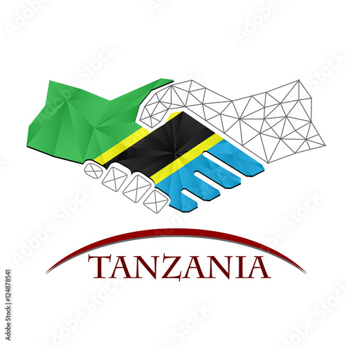 Handshake logo made from the flag of Tanzania.