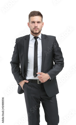 Handsome businessman standing  isolated on white background © ASDF