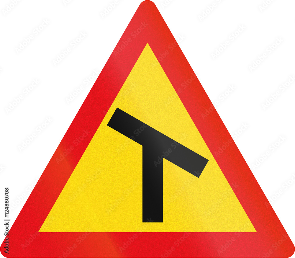 Temporary road sign used in the African country of Botswana - Skewed T-junction Temporary road sign used in the African country of Botswana - Skewed T-junction