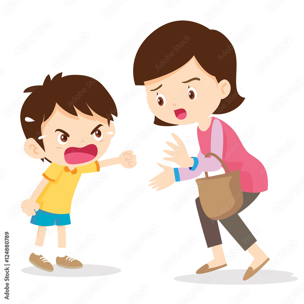 Boy angry shouting with mother.Boy Shouting At Her Mom on white background cartoon vector illustration. Boy angry shouting with mother.Boy Shouting At Her Mom on white background cartoon vector illustration.