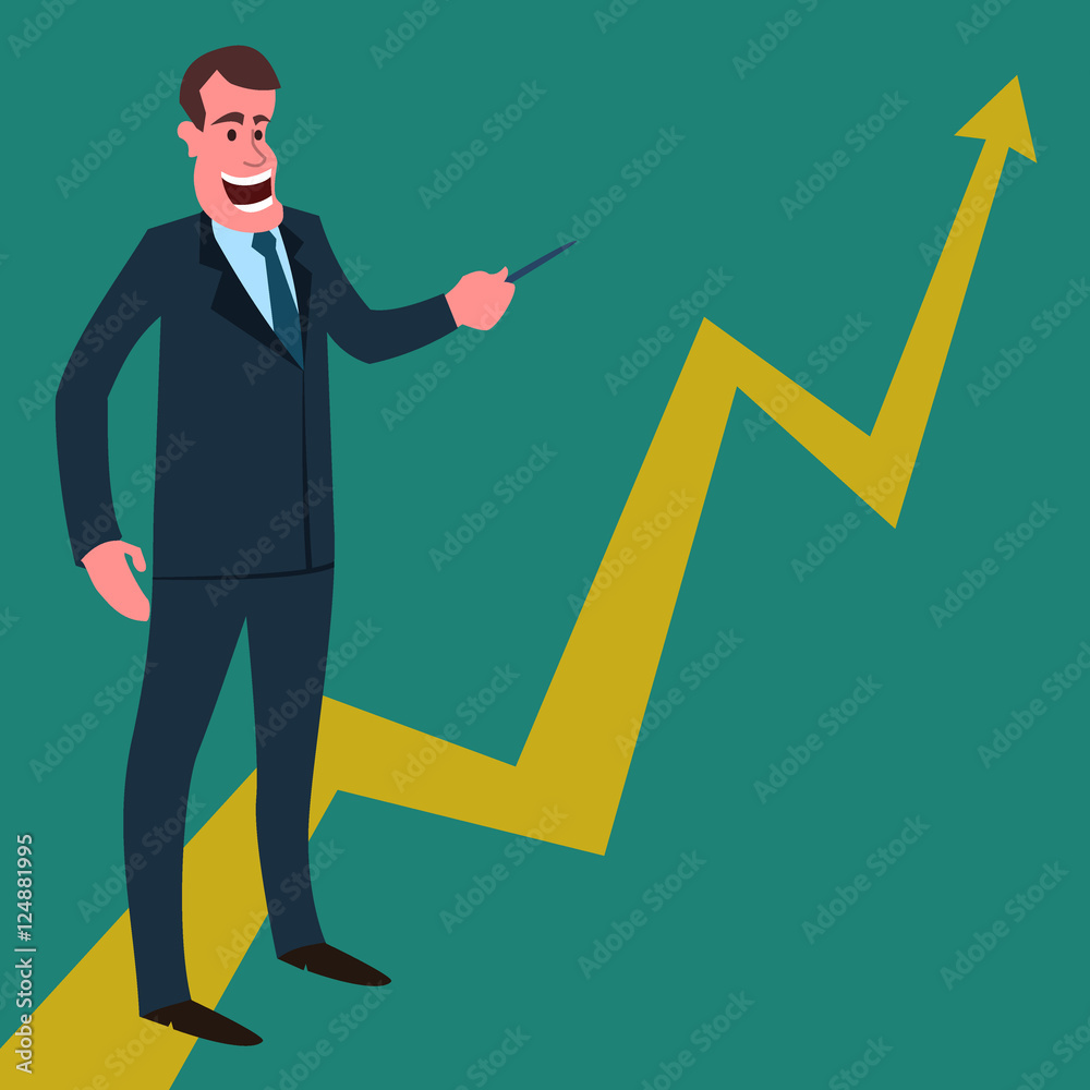 This funny guy tells the story of his success.Cartoon style character. Vector illustration.
