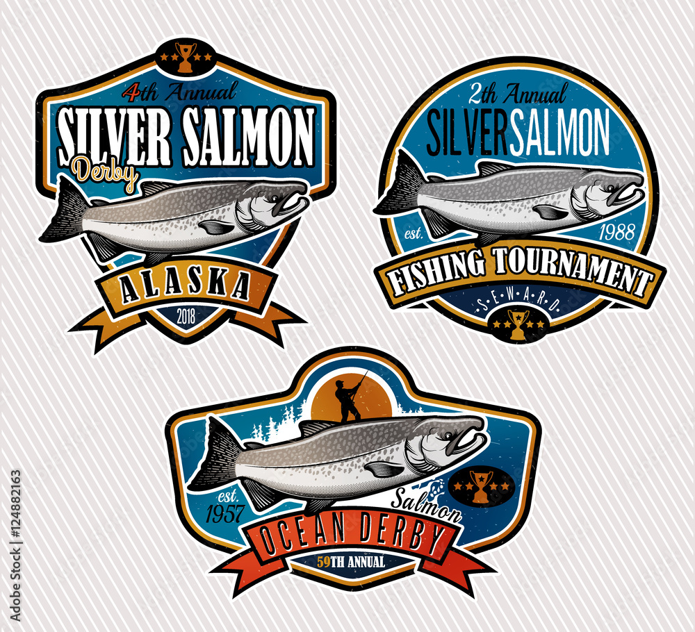 Fototapeta premium Fishing Vector Logo. Salmon Fish icon.