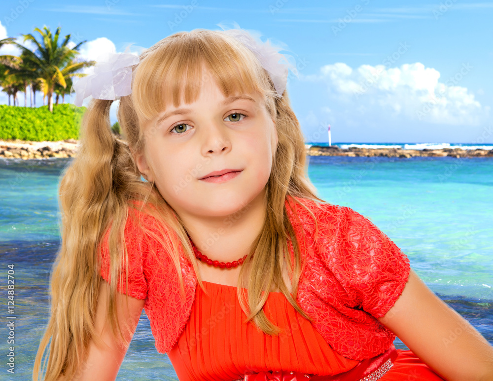 Little girl in orange dress Little girl in orange dress