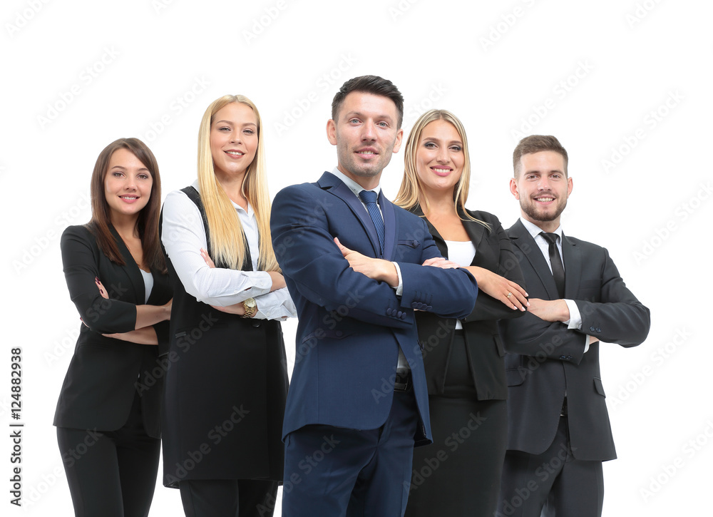 Team of successful and confident people posing on a white backgr Team of successful and confident people posing on a white backgr