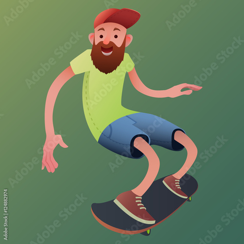 Men on skateboard.Cartoon style character. Vector illustration.