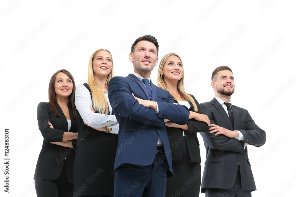 Team of successful and confident people posing on a white backgr Team of successful and confident people posing on a white backgr