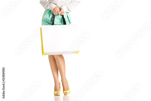 people, sale, black friday concept - woman with shopping bags