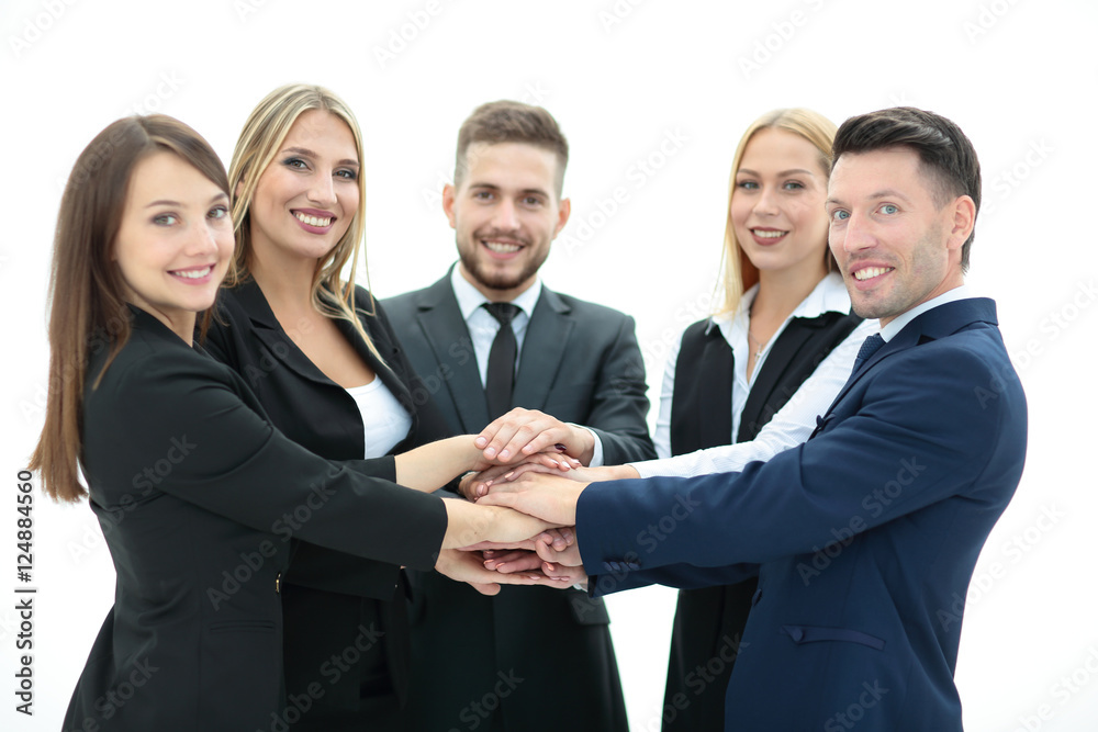 Team of successful and confident people posing on a white backgr Team of successful and confident people posing on a white backgr