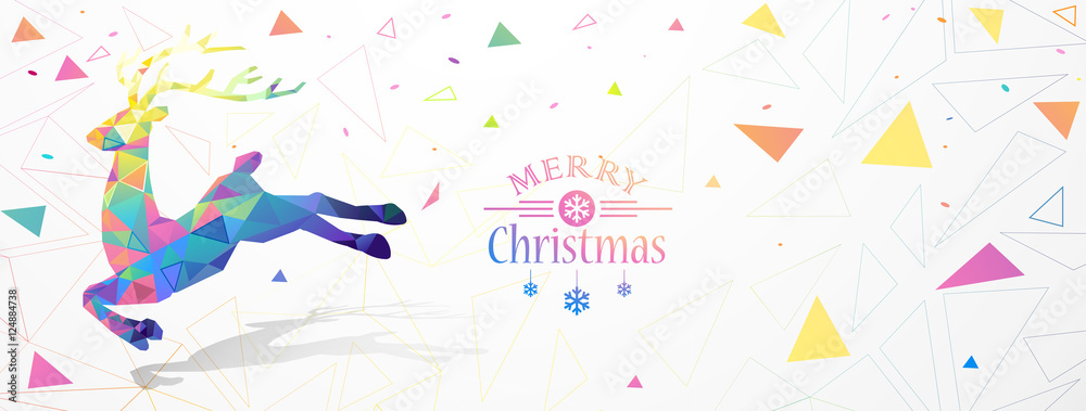 Christmas illustration with color deer Low Poly Christmas illustration with color deer Low Poly
