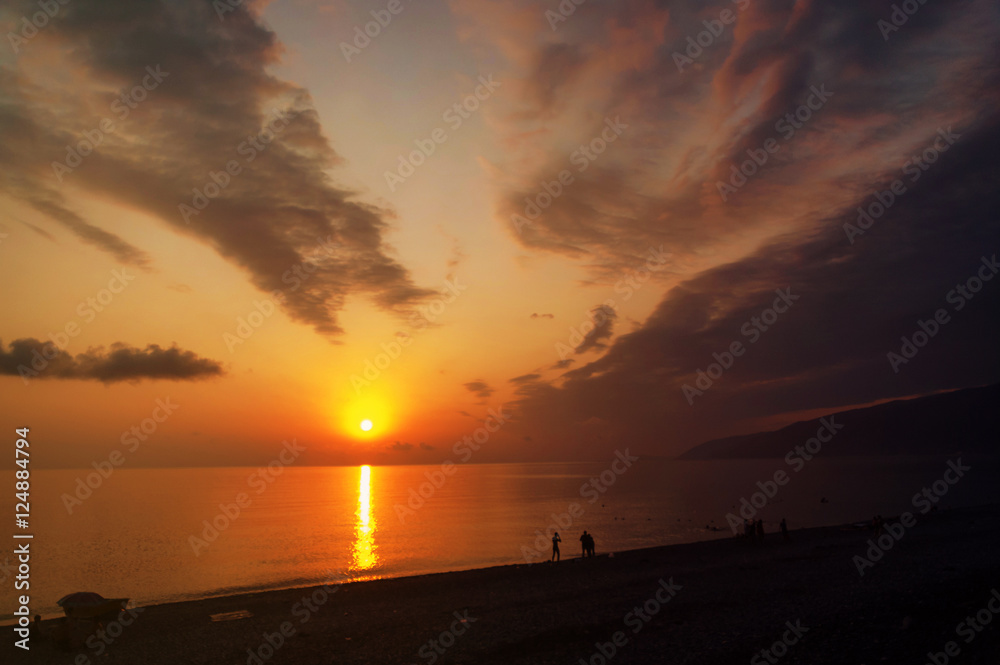Fototapeta premium Abkhazia, summer sunset on the black sea