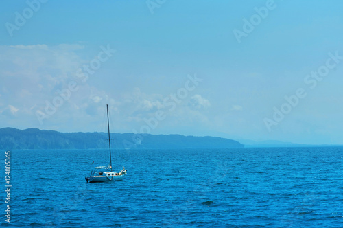 lonely yacht in the sea