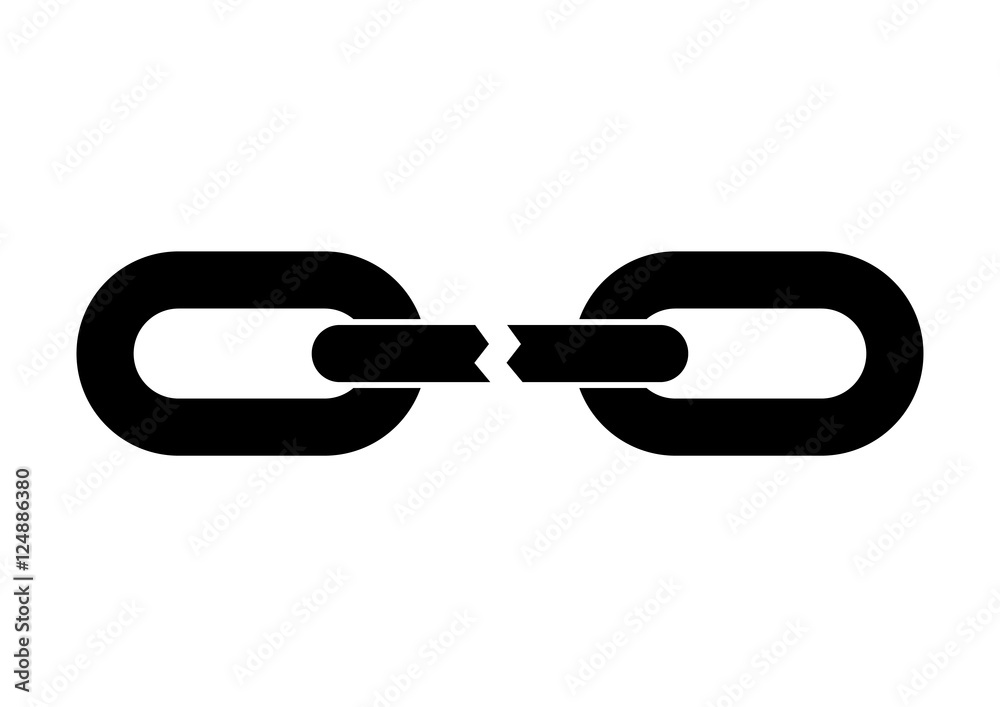 Broken chain on white background Broken chain on white background