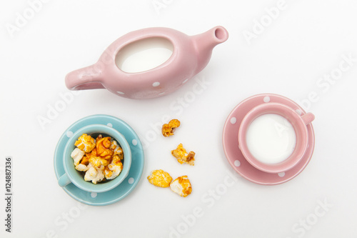 popcorn in cute cup on white backgrounds