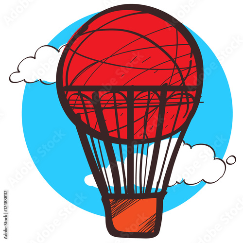 Red balloon clipart hand drawing style.