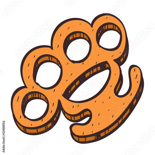 Knuckles duster colored button with a black outline on a white background.