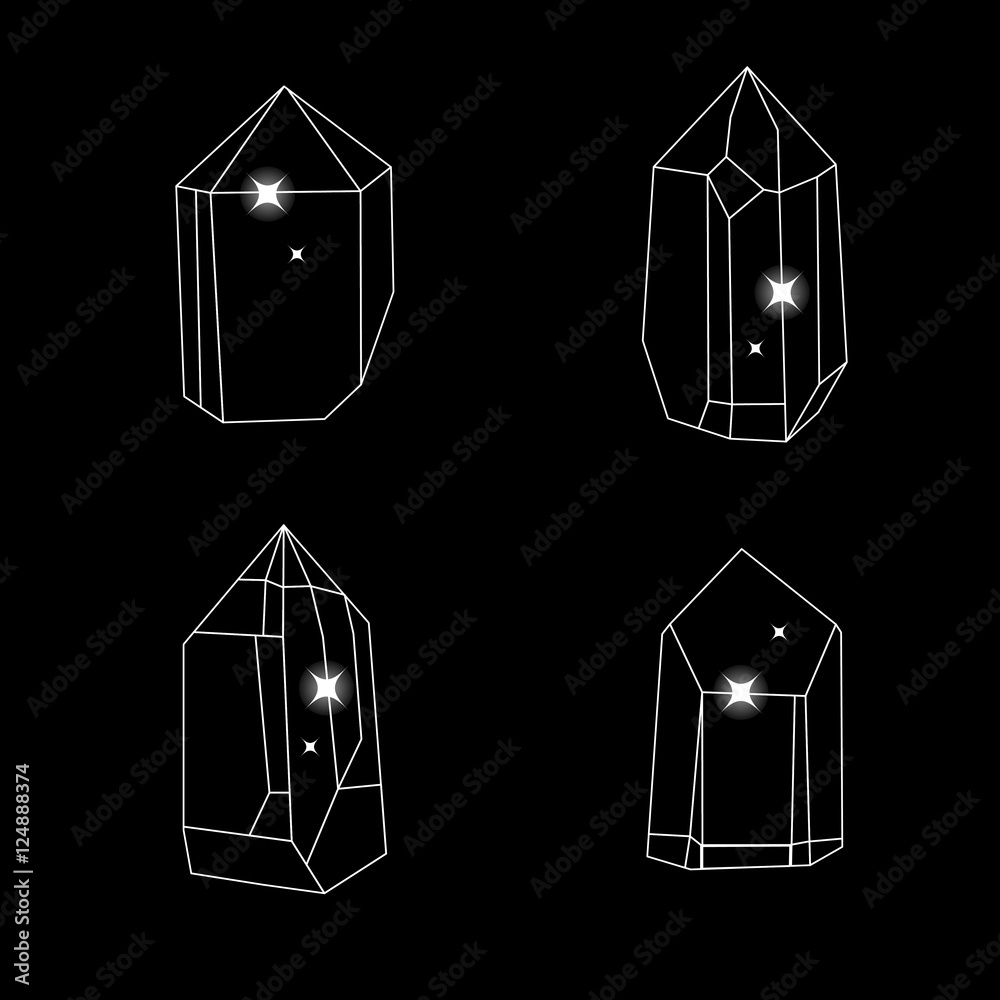 Set of magic crystals. Polygonal multicolor gems. Thin line design Set of magic crystals. Polygonal multicolor gems. Thin line design