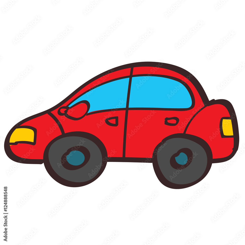 Fototapeta premium Red car color illustration in hand drawing style.