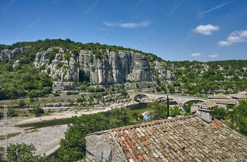 The town of Balazuc on the River Ardeche in France.